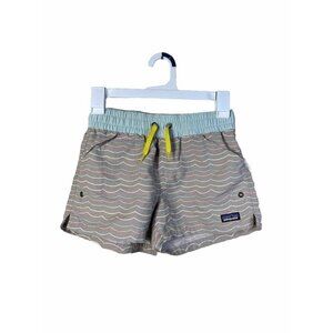 Patagonia Costa Rica Baggie Shorts Girls Size Large Wave Stripe Pampas Tan 67087